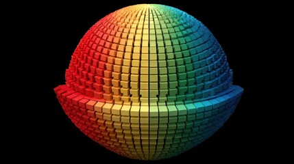 Abstract Rainbow Sphere Made of Cubes on Black Background.