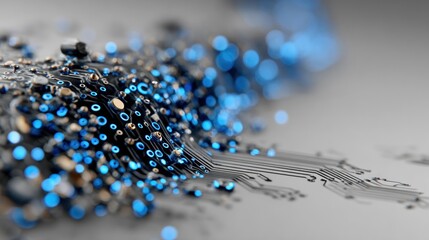 Abstract Technology - Blue Fiber Optics and Circuit Board.