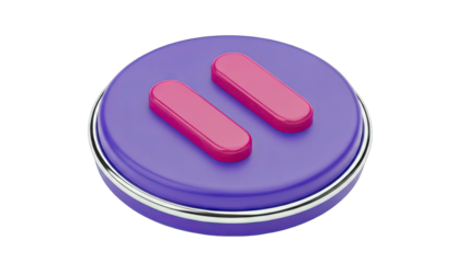 Bold Purple Circle Icon with Pink Pause Symbol Isolated on Transparent Background Minimalist 3D Rendering Graphic Design Element for User Interface Controls and Media Playback Functions