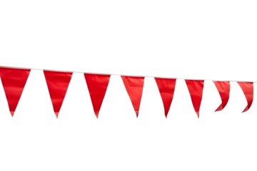 Festive red triangular bunting flags isolated on transparent background for decoration