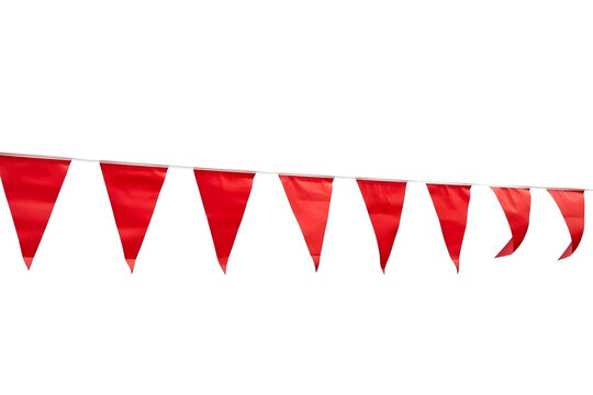 Festive red triangular bunting flags isolated on transparent background for decoration