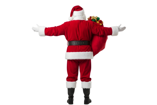 Happy santa claus jumping with a glass of beer isolated on transparent background