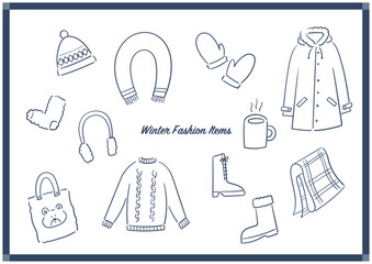 Winter Fashion Items &ndash; Line Illustration Set