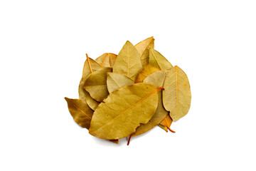Fototapeta premium A small mound of dry, fragrant, light-brown bay leaves, great for cooking.