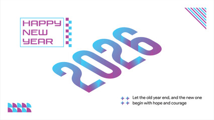 A vibrant and modern 3d design featuring happy new year 2026 with isometric design style