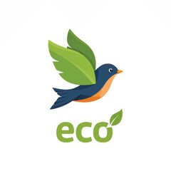 A stylized bird with green leaf wings and the word eco below.