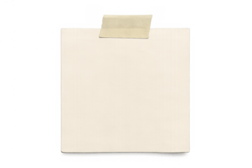 Blank paper note with sticky tape, empty memo template for reminder message on transparent background