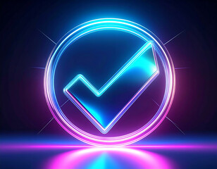 Neon Check Mark Symbol Inside A Circle With Blue and Pink Glow tick confirmation