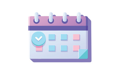 Cute cartoon calendar with check mark isolated on transparent background