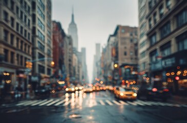 Fototapeta premium Defocused blur across urban buildings in New York City. High quality