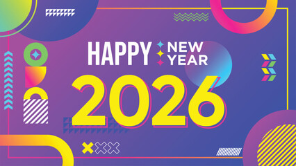 modern style happy new year 2026 banner template colorful and fun design