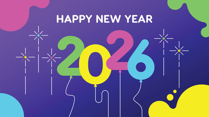 Happy New Year 2026 celebration with ballon number style vector illustration