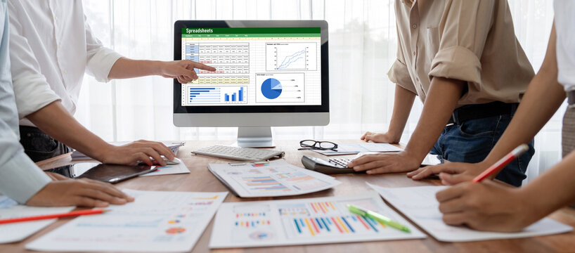 Spreadsheet document information financial startup concept. data and graphs in spreadsheet documents for online analysis project dashboard accounting digital brisk