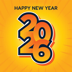 happy new year 2026 banner template illustration with a orange background