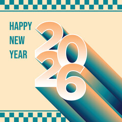 3D happy new year 2026 illustration design with vintage color design