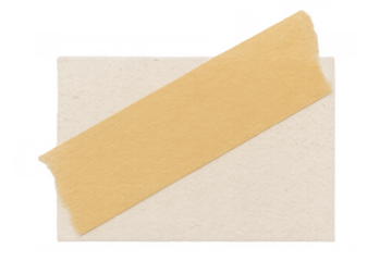 Sticky note with masking tape strip, aged paper texture, creating a blank space for text or message on transparent background