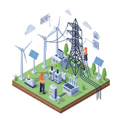 Renewable Energy and Power Grid Infrastructure Illustration