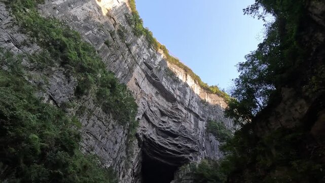 Three Natural Bridges at Wulong Karst Geological Park, Chongqing, China It is natural limestone arches situated in a deep canyon, carved by flowing water.