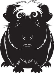 Stylized black and white vector illustration of a domestic pet guinea pig, a cute fluffy rodent creature front view
