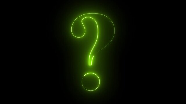 Glowing neon question mark icon on a black background. 4k animation video..
