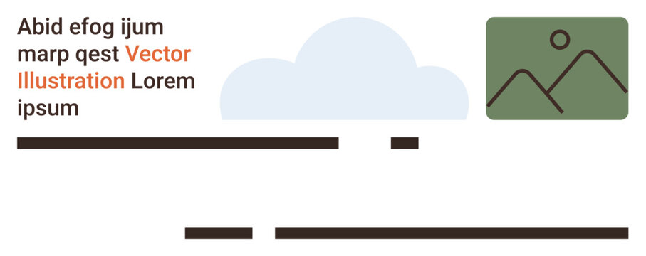 Web design, branding, editorial layout, marketing material, advertising campaigns, creative projects. Minimalist banner with a cloud, placeholder image and horizontal text lines. Web design