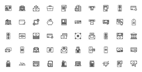 Payment_1982 icon set. Online payment vector icons. ncludes symbols for creditcard, QR code, online shoping, wallet, ATM, blockchan, transfer, bill and more Editable stroke.