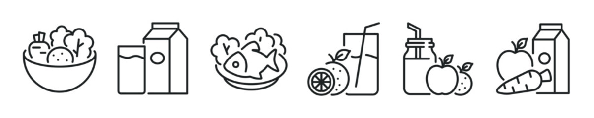 Healthy food thin line icon set. Web minimal editable stroke icons