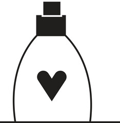 Perfume bottle silhouette icon with heart design for cosmetic fragrance packaging isolated on transparent background.