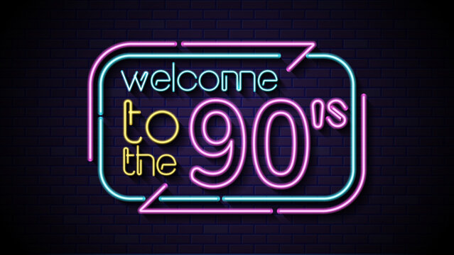 A neon sign reading back to the 90s. Back to 90s bright neon sign, a vibrant retro throwback, ideal for nostalgia-themed designs, vintage parties, or social media graphics.