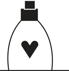 Perfume bottle silhouette icon with heart design for cosmetic fragrance packaging isolated on transparent background.