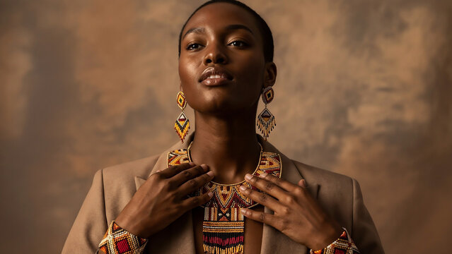 Elegant Black woman in traditional jewelry symbolizing identity and heritage