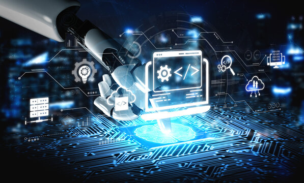 AI streamlines web development with smart coding tools, interface automation, and futuristic design systems for building efficient online platforms. Artificial intelligence spline