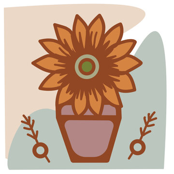  sunflower in a pot in style Boho 