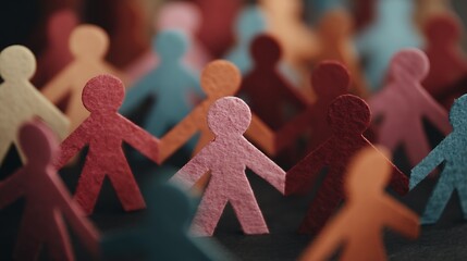 Colorful paper people holding hands in a chain symbolizing unity and diversity