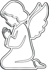 Fototapeta premium Simple outline of a kneeling angel in silver gray