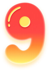 Red yellow gradient chubby 3d number 9 digit for Lunar New Year