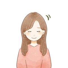 Colored pencil style woman mini character politely bowing with a warm and gentle expression, soft hand-drawn illustration for greetings, thanks ／色鉛筆タッチの優しい大人ミニキャラ（女性・ぺこりとお辞儀するポーズ）あたたかく丁寧な手描きイラスト