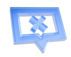 Obraz premium 3D Glassy Error Icon in Speech Bubble - Notification Failed Concept.