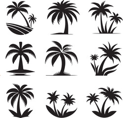 Fototapeta premium palm tree sunset silhouette set logo icon vector white background