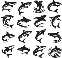 Shark silhouette logo icon vector bundle set white background.