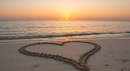 夕焼けの砂浜の愛