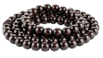 Dark Brown Wooden Beaded Necklace Arrangement On A White Background With Isolated Object And Studio Lighting