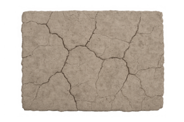 Dry cracked earth texture showing drought and climate change impact on disappearing ground, transparent background