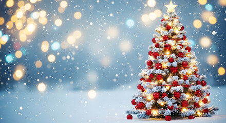 Christmas tree with lights snowflakes and stars