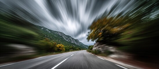 Mountain road. Long exposure. Motion blur. High quality