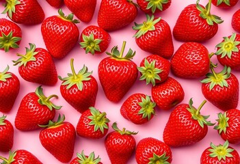 Sweet, ripe strawberries form a delightful seamless pattern against a soft pink background,  illustration,  illustration