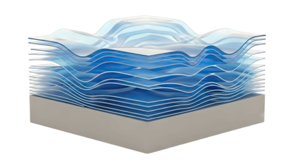 Abstract Topographic Representation of Ocean Waves Layered in Blue Tones on Textured Ground with Transparent Background
