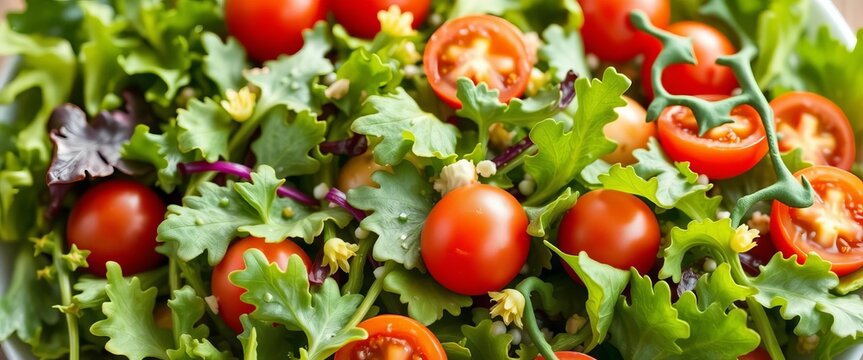 Vibrant fresh mixed greens salad with juicy cherry tomatoes, diet, vibrant - Powered by Adobe