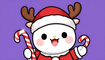 Merry Christmas concept holiday vacation winter greeting card - Cute santa claus cat with santa hat and reindeer antlers, isolated on purple backgroun created with generative ai