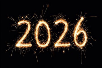 Sparkler forming the bright fiery number 2026, creating an exciting display for new year celebrations and events